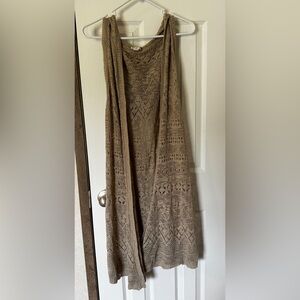 Brown Knit Sleeveless Cardigan w/hood